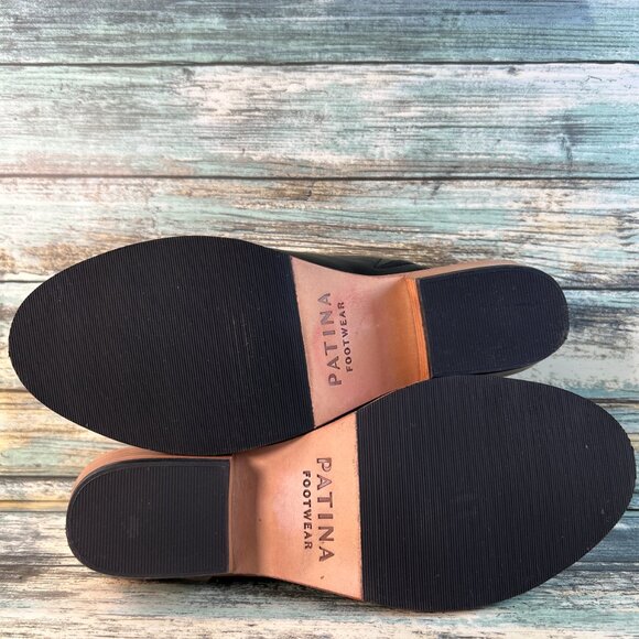 Portland Leather Patina Mules Womens 6.5 Black Leather Low Block Heel Handmade - Picture 8 of 13